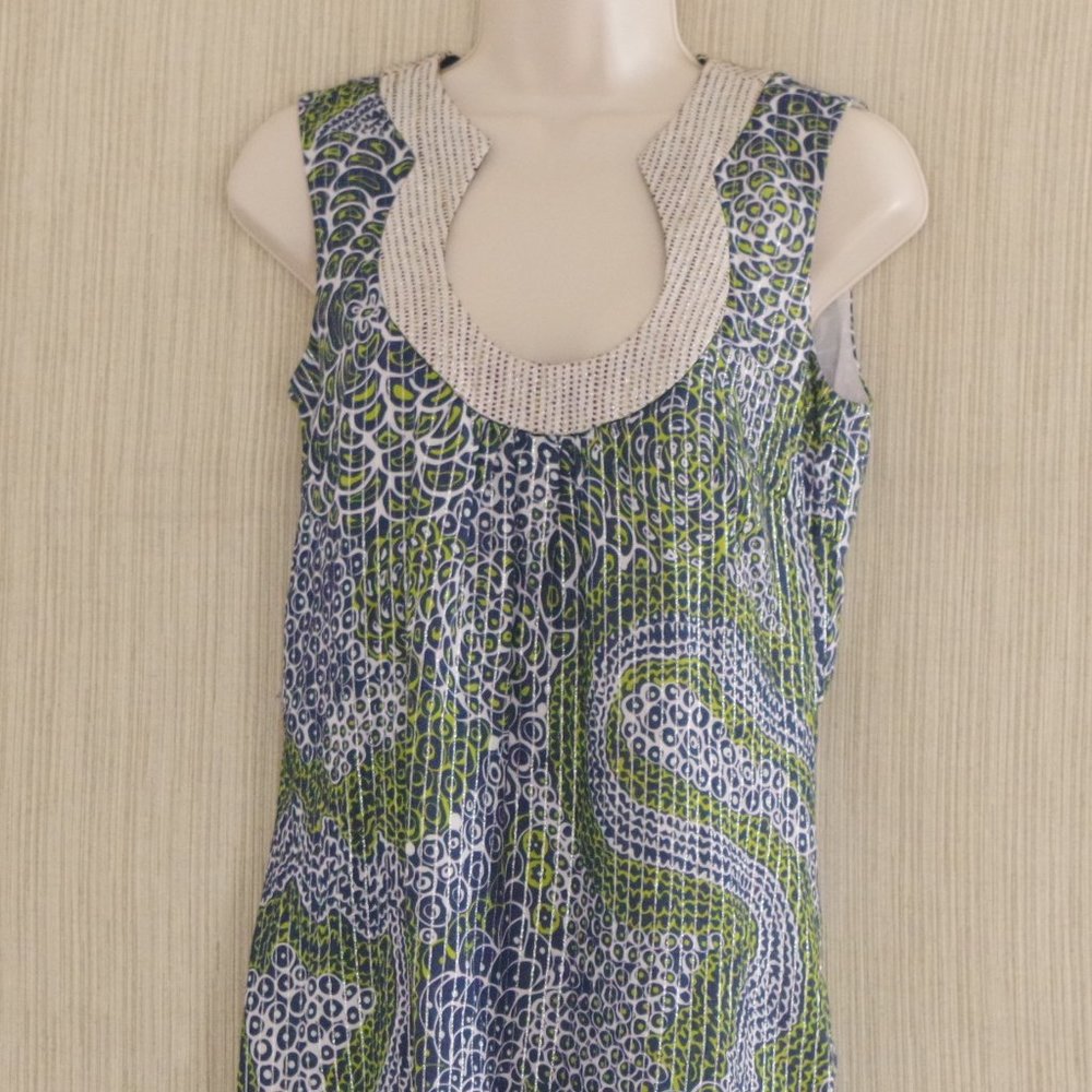 Trina Turk Green Cotton Metallic Brocade Sleeveless Mini Dress size 2